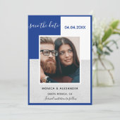 Koninklijke blauwe zilveren fotobruiloft Sparen de Kaart (Staand voorkant)