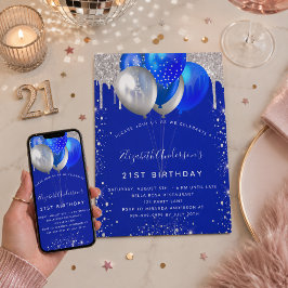 Koninklijke blauwe zilveren glitter druist ballonn kaart