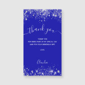 Koninklijke blauwe zilveren glitter magnet bedankt (Voorkant)
