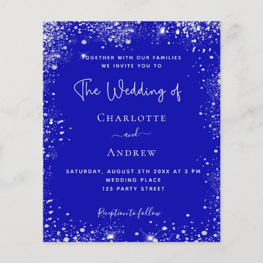 Koninklijke blauwe zilveren QR RSVP trouwuitnodigi (Voorkant)