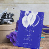 Koninklijke blauwe zilveren witte ballonnen kaarte reclamebord met voetstuk