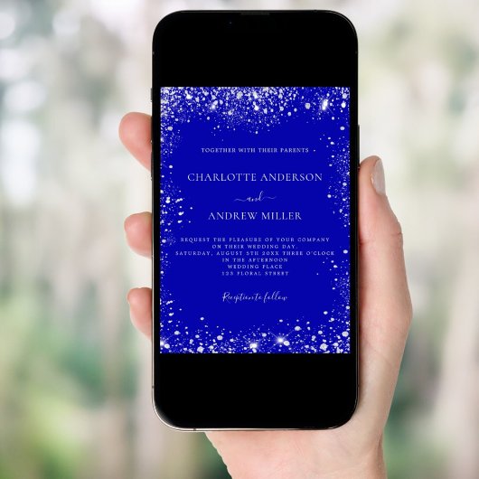 Koninklijke blauwe zilverglitter-elegante bruiloft kaart