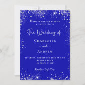 Koninklijke blauwe zilverglitter QR-code RSVP brui Kaart (Voorkant)