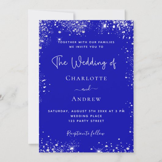 Koninklijke blauwe zilverglitter QR-code RSVP brui Kaart (Voorkant)