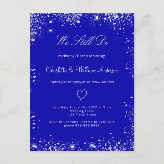 Koninklijke blauwe zilvervogel hertrouwde bruiloft uitnodiging briefkaart (Voorkant)