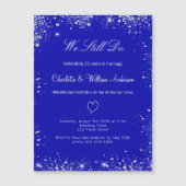 Koninklijke blauwe zilvervow-verlenging bruiloft magnetische uitnodiging (Voorkant)