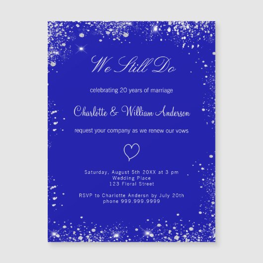 Koninklijke blauwe zilvervow-verlenging bruiloft magnetische uitnodiging (Voorkant)