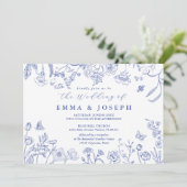 koninklijke bloemenkam pastel blauw Bruiloft Kaart (Staand voorkant)