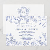 koninklijke bloemenkam pastel blauw Bruiloft Kaart (Voorkant / Achterkant)