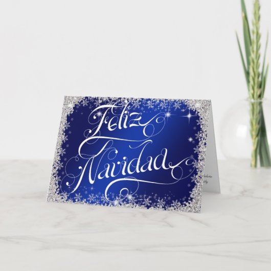 Koninklijke Blue Feliz Navidad Typography PERSONAL Feestdagen Kaart (Voorkant)