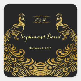 Koninklijke Bourgondië Gouden Pauw Bruiloft Vierkante Sticker