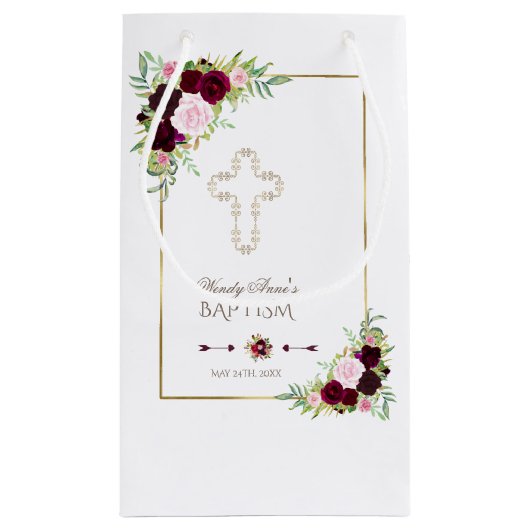 Koninklijke Bourgondië Marsala Bloemendoop Klein Cadeauzakje (Achterkant)