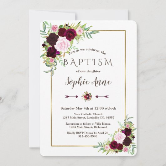 Koninklijke Bourgondië Marsala Bloemenmeisje Doop  Kaart (Voorkant)