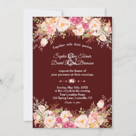 Koninklijke Bourgondië Roze Blush Bloemen Bruiloft Kaart