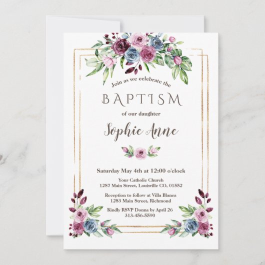 Koninklijke Bourgondië Stofblauw Bloemen Meisje Do Kaart (Voorkant)