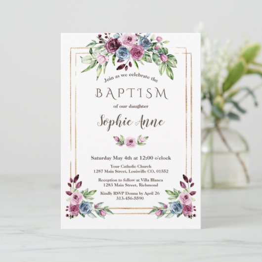 Koninklijke Bourgondië Stofblauw Bloemen Meisje Do Kaart (Staand voorkant)