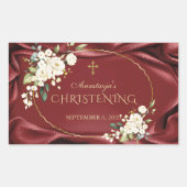 Koninklijke Bourgondië Witte Bloemen Gouden Doop Rechthoekige Sticker (Voorkant)