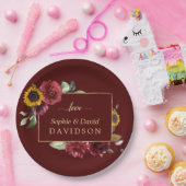 Koninklijke Bourgondië Zonnebloem Gouden Bruiloft Papieren Bordje (Feest)