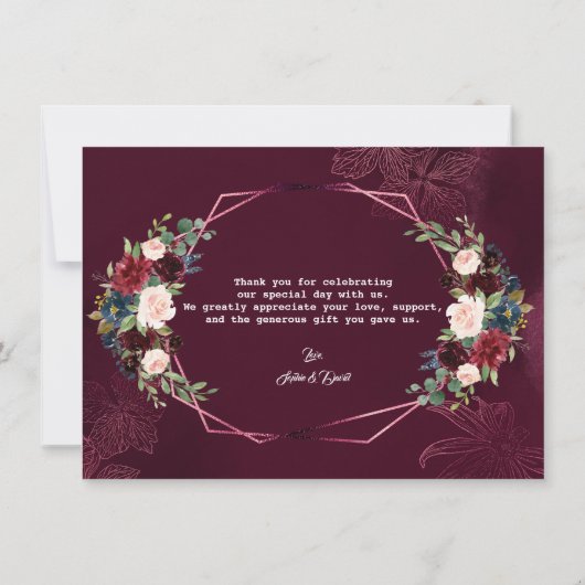 Koninklijke Bourgondische bloem geometrische trouw Bedankkaart (Achterkant)
