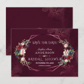 Koninklijke Bourgondische Bloemengeometrische Brui Save The Date (Voorkant / Achterkant)