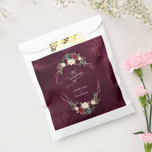 Koninklijke Bourgondische Bloemige Geometrische Br Bedankzakje (Gezegeld)