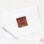 Koninklijke Bourgondische Gouden Pauw Bruiloft Vierkante Sticker (Envelop)