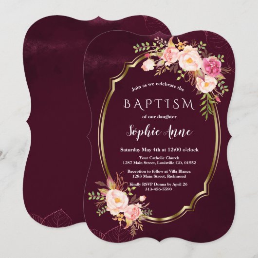 Koninklijke Bourgondische Roze Bloem Gouden Frame  Kaart (Voorkant / Achterkant)