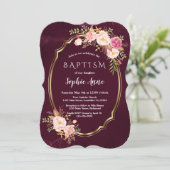 Koninklijke Bourgondische Roze Bloem Gouden Frame  Kaart (Staand voorkant)