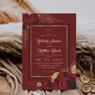 Koninklijke Bourgondische Rozen Boho Bruiloft Kaart