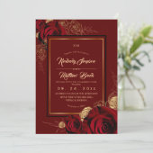 Koninklijke Bourgondische Rozen Boho Bruiloft Kaart (Staand voorkant)
