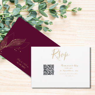 Koninklijke bruiloft bordeaux qr code minimalist RSVP kaartje