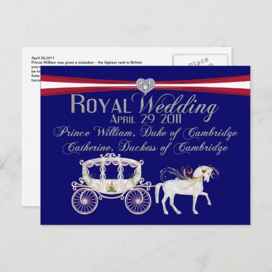 Koninklijke bruiloft en hertog van Cambridge Postc Briefkaart (Voorkant / Achterkant)