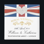 Koninklijke bruiloft - William & Kate Keepsake Mag Magneet<br><div class="desc">KONINKLIJKE BRUILOFT 2011 — Herdenking van de koninklijke bruiloft van prins William van Wales met Miss Kate Middleton — souvenirs, souvenirs, souvenirs, en herdenkingssouvenirs en verzamelobjecten. Romantisch sprankelend hart over elegant Union Jack Ribbon ontwerp. Klik op "Customize It" om het lettertype of de stijl te veranderen en creëer echt unieke...</div>