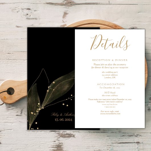 Koninklijke bruiloft zwart & gouden minimalist informatiekaartje