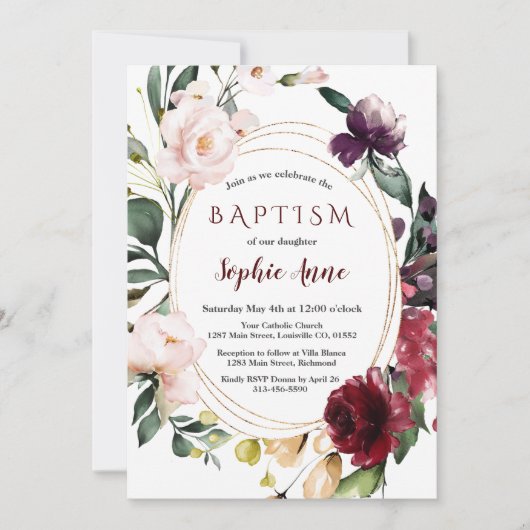 Koninklijke Burgundy Blush Bloemen Gouden Meisje D Kaart (Voorkant)