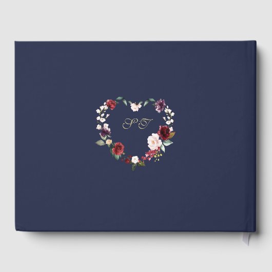 Koninklijke Burgundy Blush Bloemen Navy Bruiloftsf Gastenboek (Achterkant)