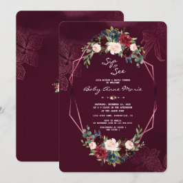 Koninklijke Burgundy Blush Bloemen Sip & See Baby  Kaart