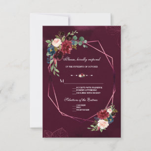 Koninklijke Burgundy Blush Bloemige Geometrische T RSVP Kaartje