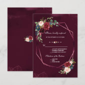 Koninklijke Burgundy Blush Bloemige Geometrische T RSVP Kaartje (Voorkant / Achterkant)