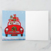 Koninklijke Cavalier Hond in Auto met Kerstman  Kaart (Binnen)