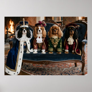 Koninklijke Cavalier Spaniel Hof op Fluwelen Bank Poster