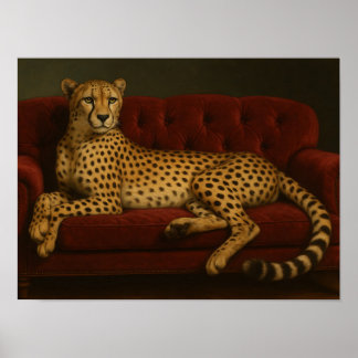 Koninklijke cheeta op luxe karmozijnrode fluwelen poster
