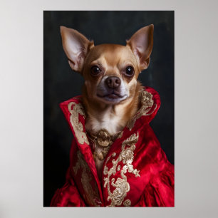 Koninklijke Chihuahua-portret, vintage stijl honde Poster