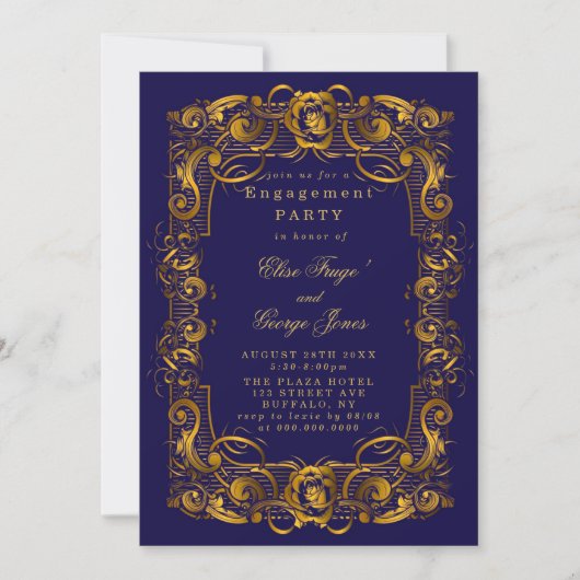 Koninklijke Crown Blue Gold Flourish Engagement Pa Kaart (Voorkant)
