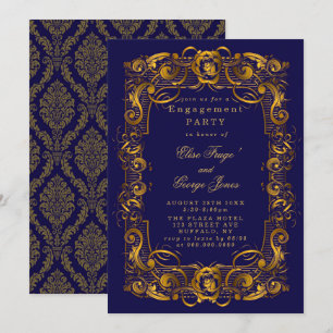 Koninklijke Crown Blue Gold Flourish Engagement Pa Kaart