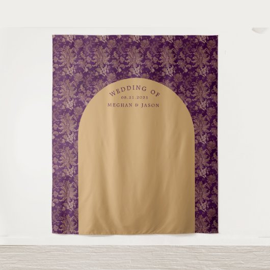 Koninklijke Damast Gouden Paarse Trouw Achtergrond Wandkleed (Voorkant)