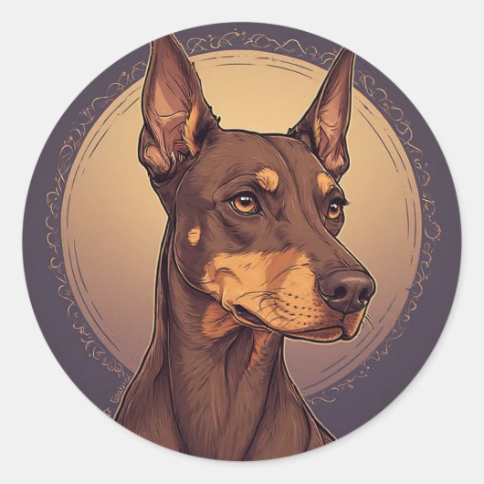 Koninklijke Dobermann Portret Ronde Sticker (Voorkant)