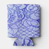 Koninklijke Elegantie: Blauw Couture Kant Blikjeskoeler (Achterkant)