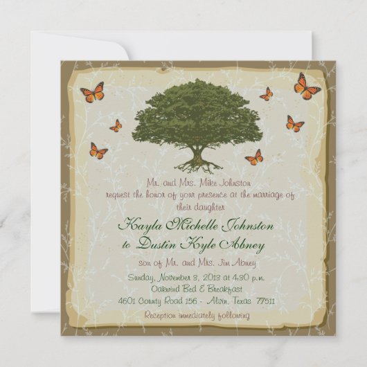 Koninklijke en eikenboom rustieke trouwkaarten kaart (Voorkant)