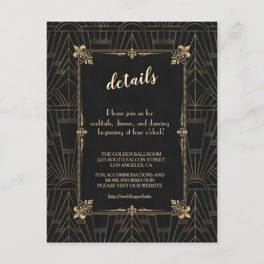 Koninklijke Fleur-de-Lis Art Deco 1920s Trouw Informatiekaartje (Voorkant)